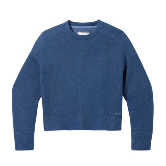 SALE ⬇️ Smartwool Recycled Terry Cropped Crew Sweatshirt Blue - M - Picture 1 of 8